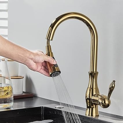 Brass Pull-Out Kitchen Faucet with 360° Rotation and Single Handle