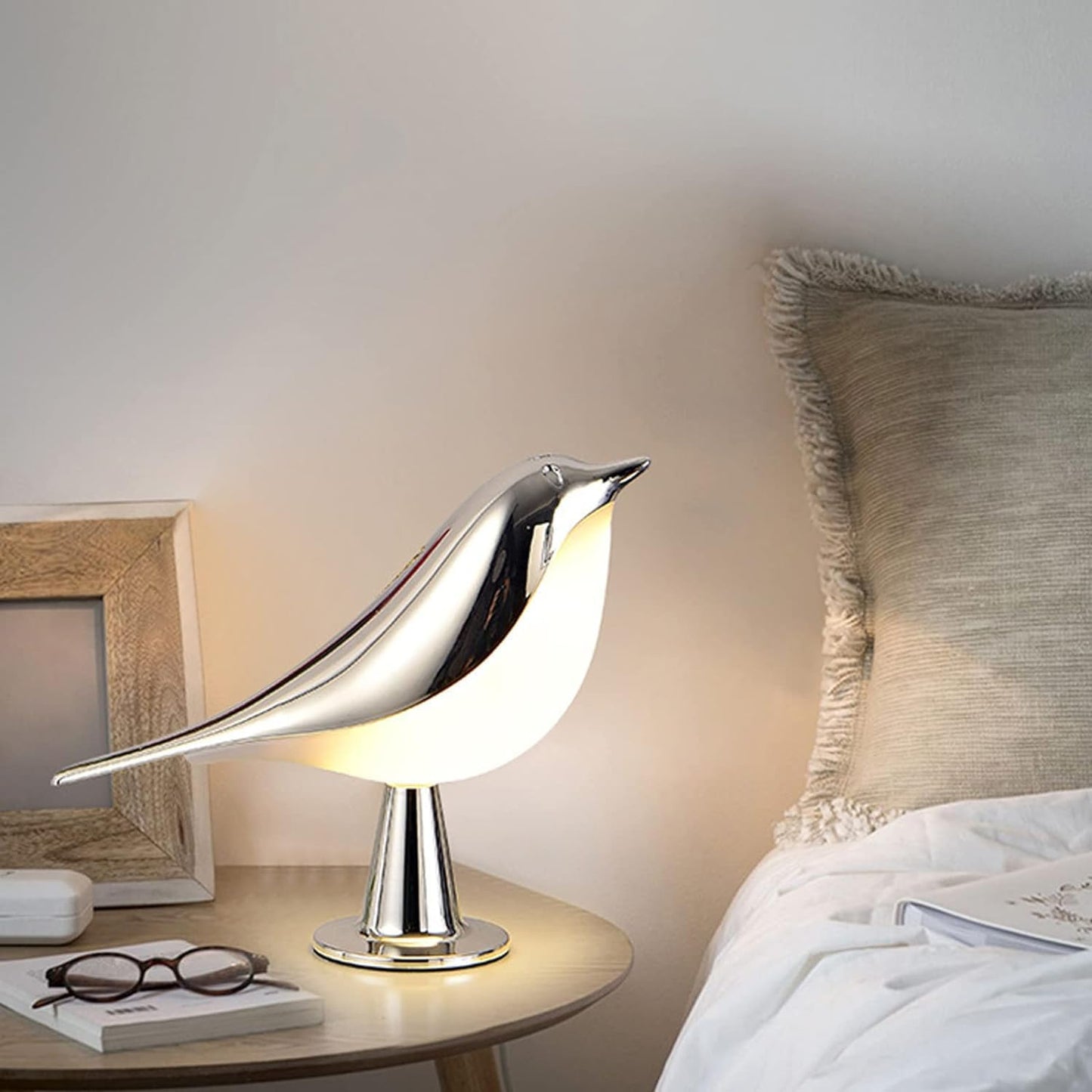 Contemporary Bird Design LED Table Lamp with Fabric Shade