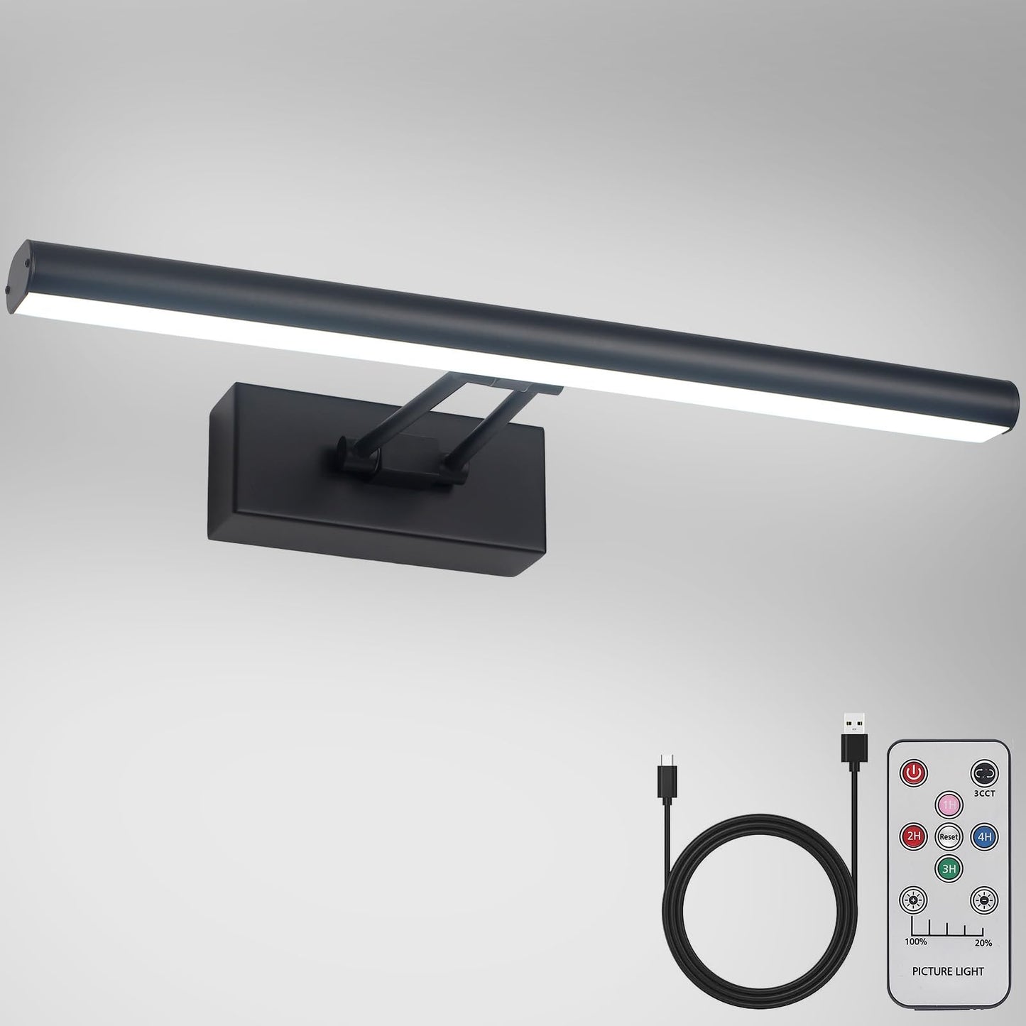 Battery Operated Black Picture Light with Remote Control