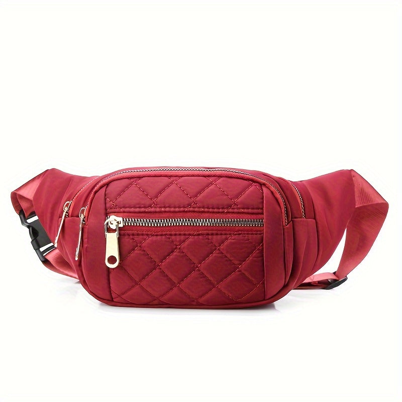 Lightweight Quilted Hip Bag for Women with Double Zippers