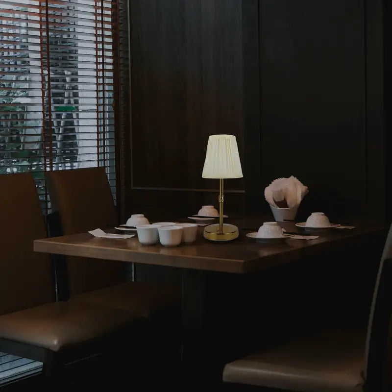 Wireless Rechargeable Table Lamp with Linen Shade and Brass Base