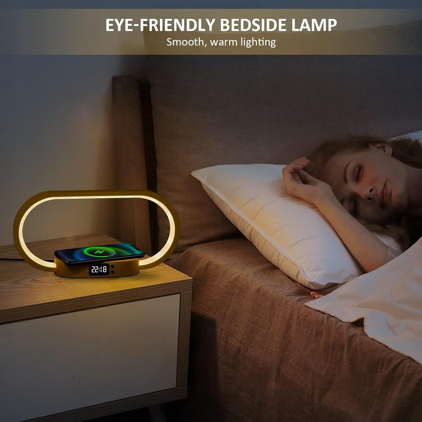 Wireless Charging Bedside Lamp with Clock and Touch Control