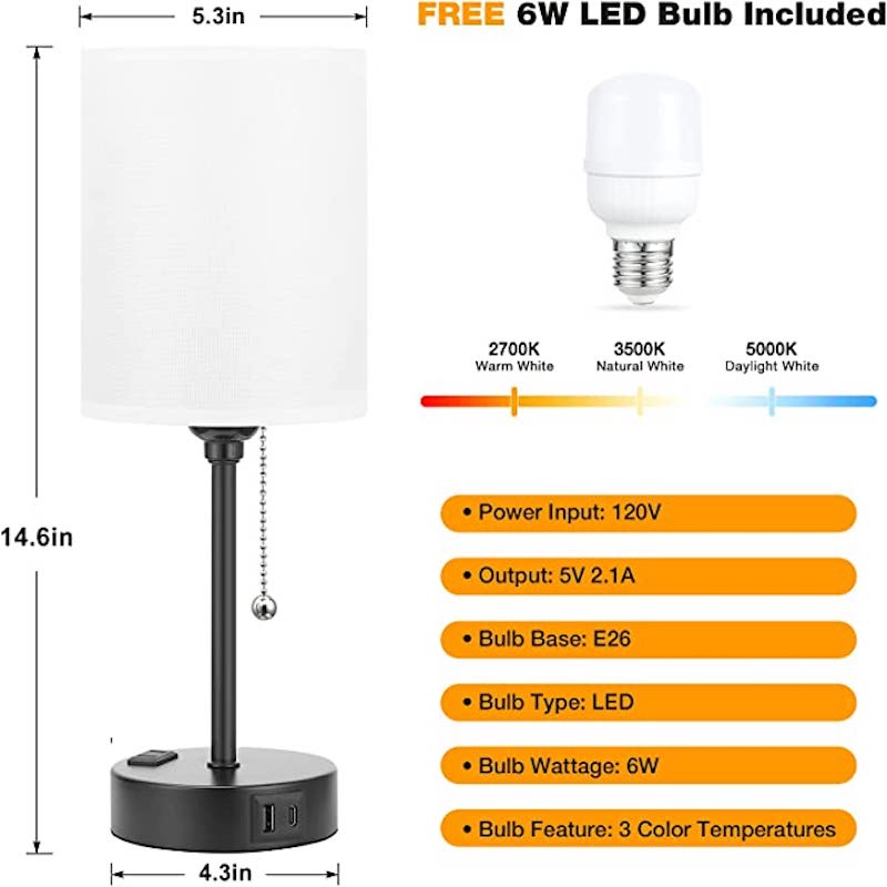 Elegant Linen Table Lamp with Smart Charging and Adjustable Color Temperatures