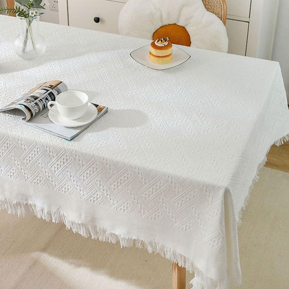 Knitted Lace Tablecloth in Soft Beige, Round and Rectangular Options