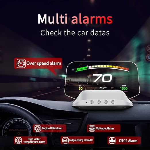 Windshield Head Up Display with GPS, Speed, and Temperature Monitoring