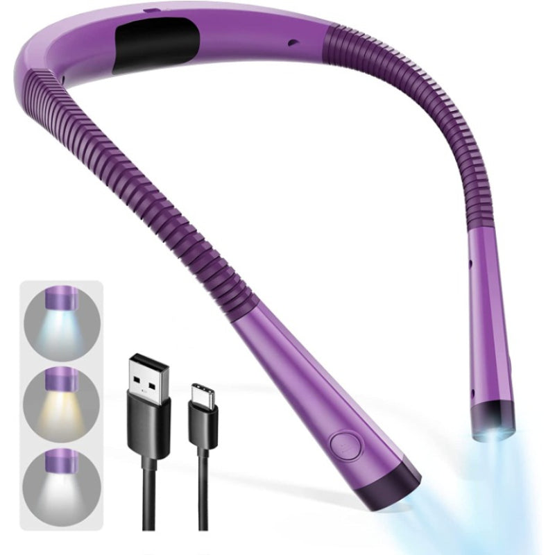 LED Neck Reading Lamp with Adjustable Arm, Rechargeable, 3 Color Modes, 6 Brightness Levels, Eye-Friendly Design