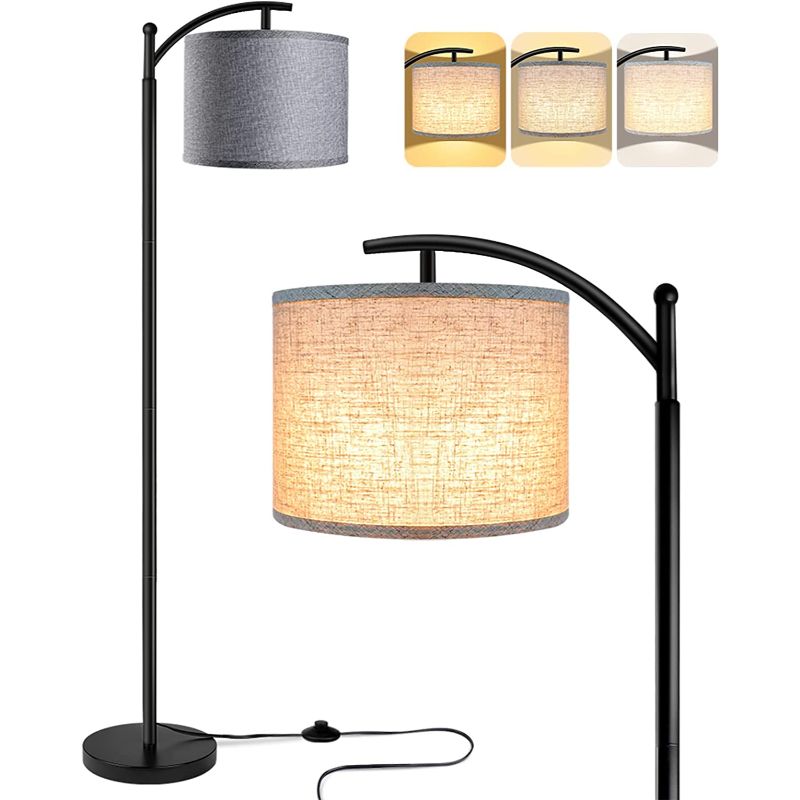 Industrial Metal Floor Lamp with 3 Color Temperature LED Bulb and White Shades