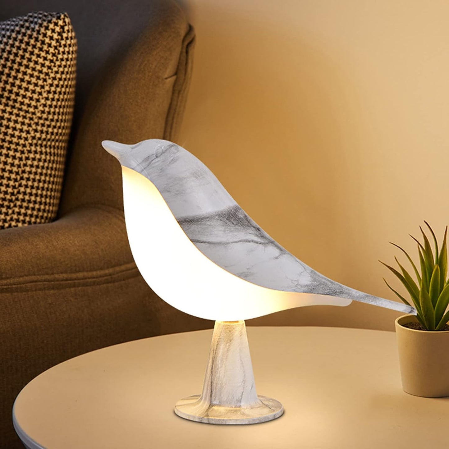 Contemporary Bird Design LED Table Lamp with Fabric Shade