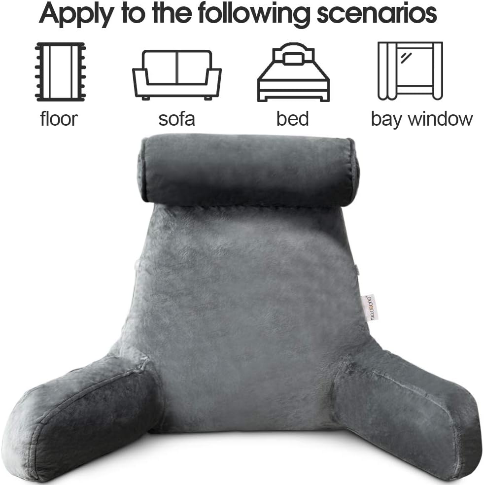 Adjustable Reading Bed Pillow with Arms and Side Pocket