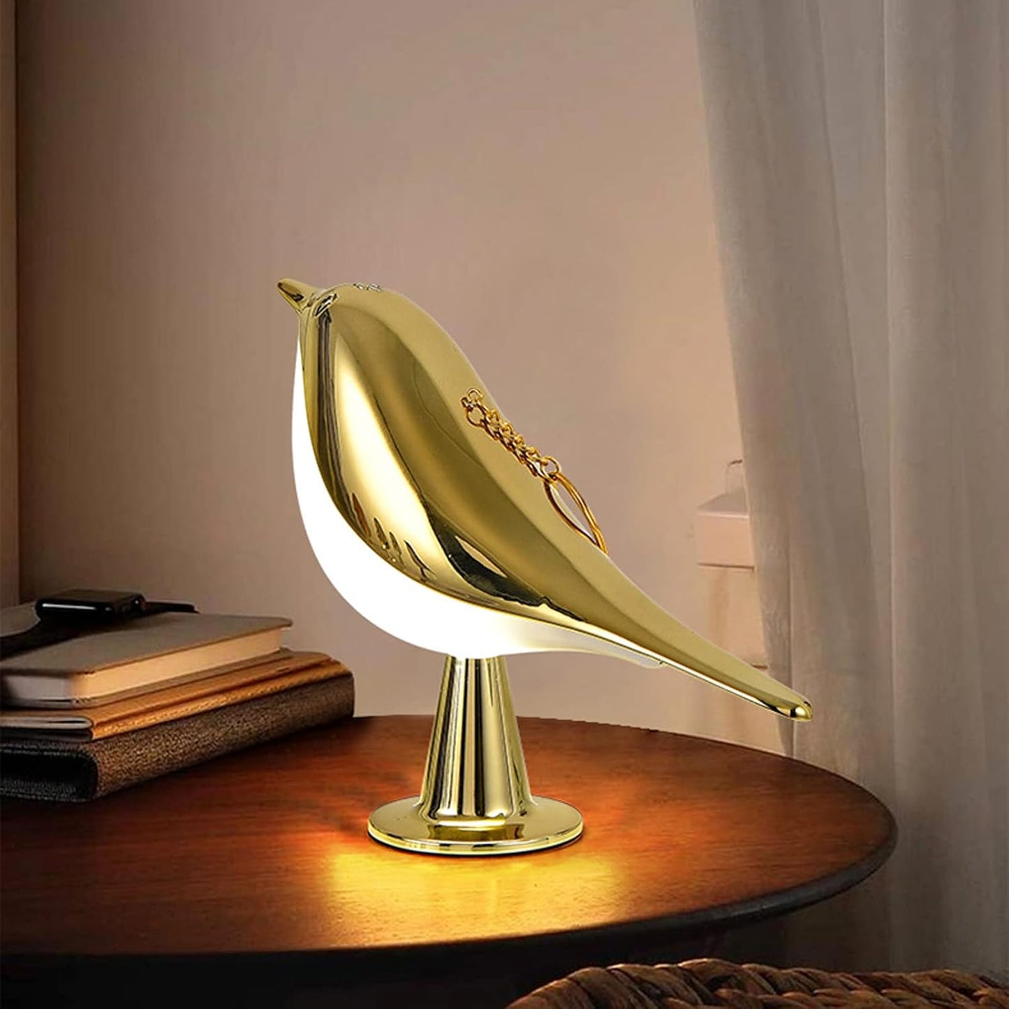 Contemporary Bird Design LED Table Lamp with Fabric Shade