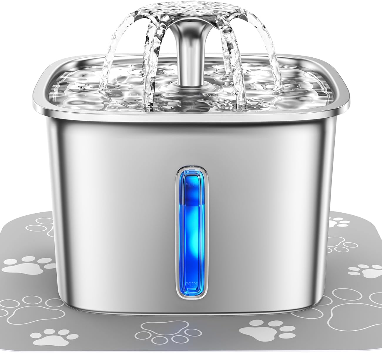 Stainless Steel Cat Water Fountain with LED Light and 5-Stage Filtration