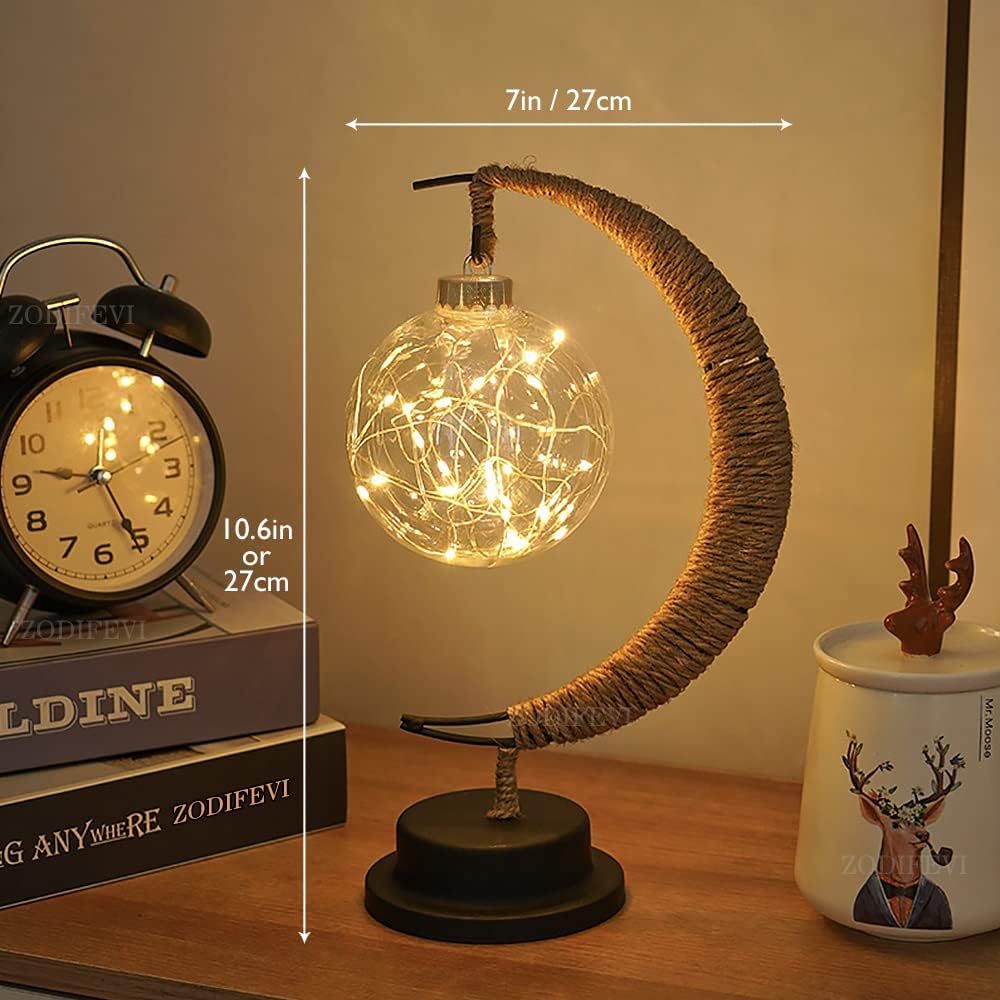 LED Moon Light Table Lamp - Glass Construction, Battery Operated