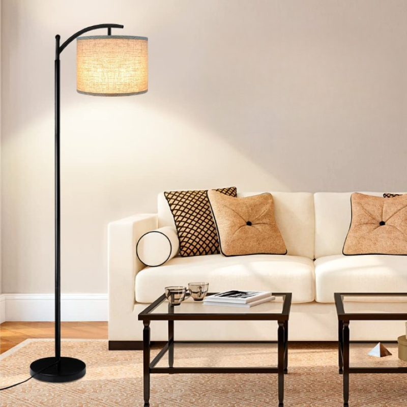Industrial Metal Floor Lamp with 3 Color Temperature LED Bulb and White Shades