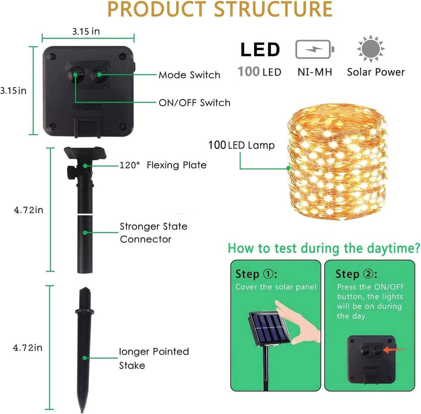 Solar-Powered 33 ft Mini String Lights with 200 LEDs