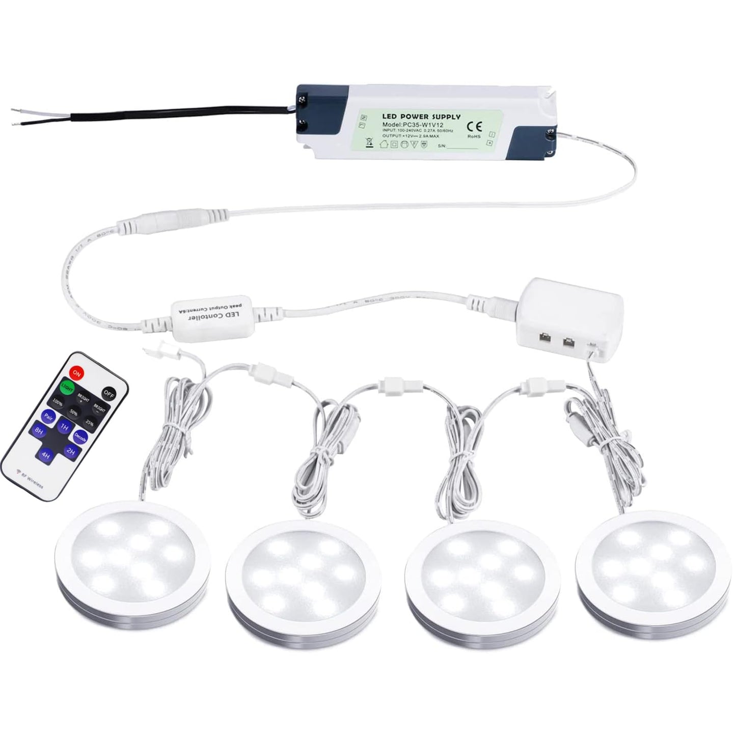 Dimmable LED Under Cabinet Puck Lights with Remote Control