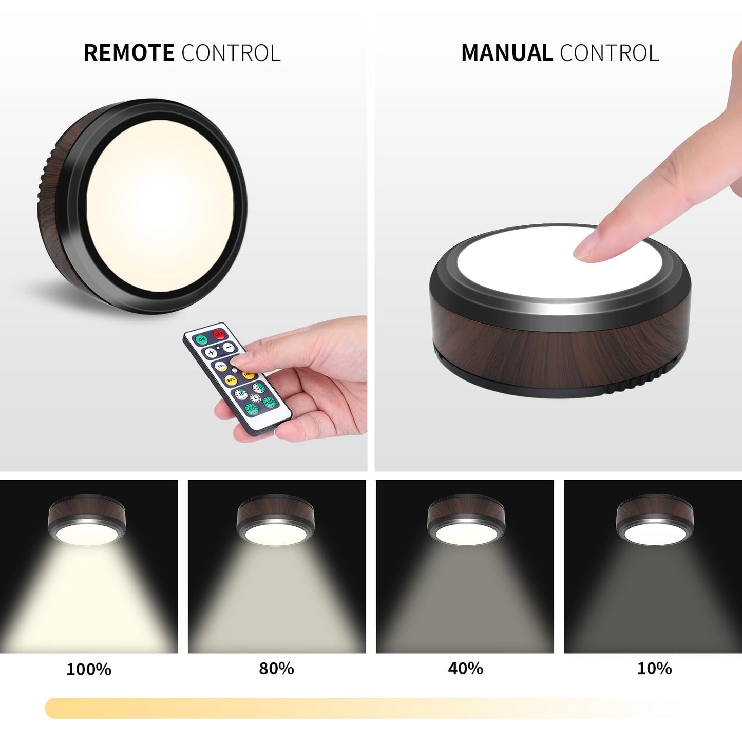Dimmable Battery-Powered LED Puck Lights - 6 Pack Natural White