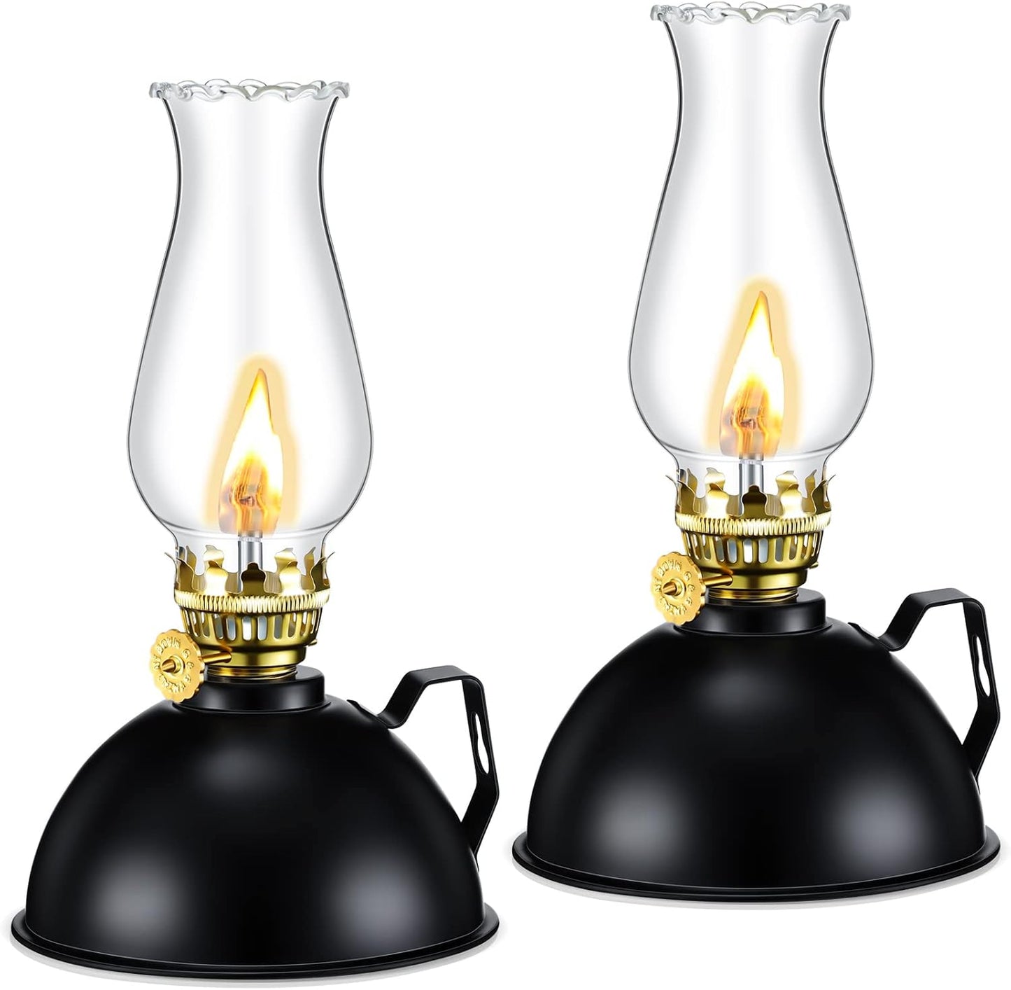Vintage Glass and Metal Oil Lamps Set of 2