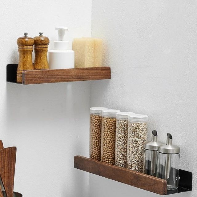 Solid Wood Bathroom Shelf Organizer - No Drill Installation