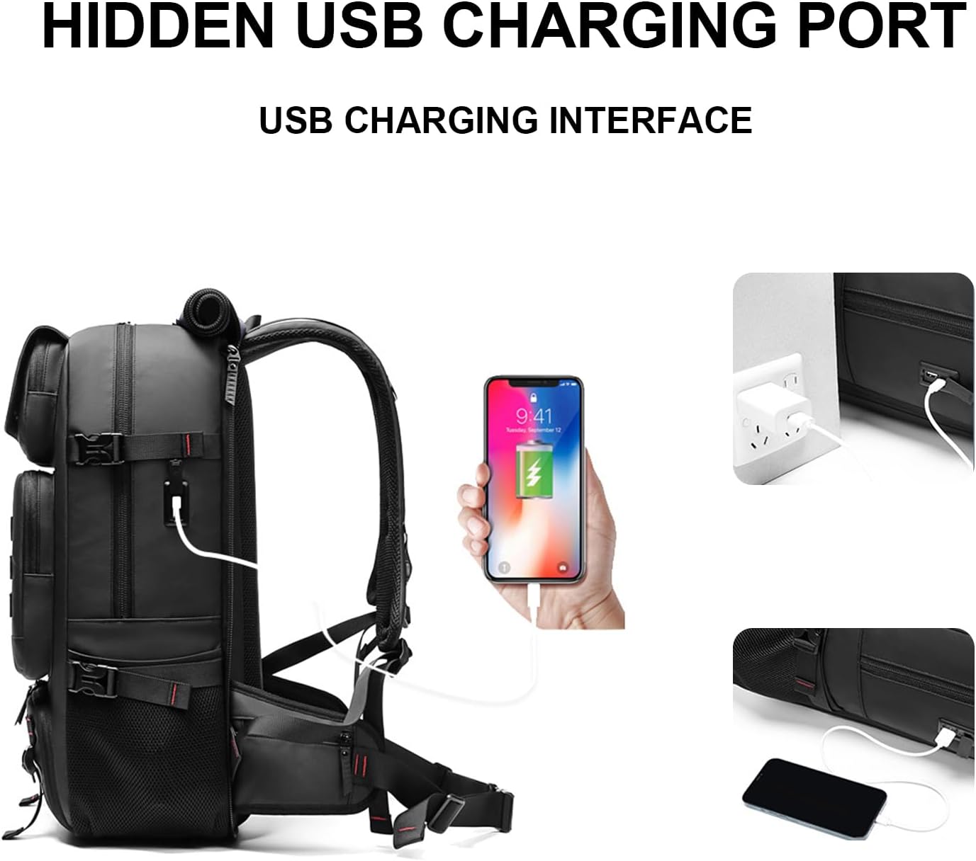 50L Waterproof Travel Backpack with USB Charging Port and Shoe Compartment