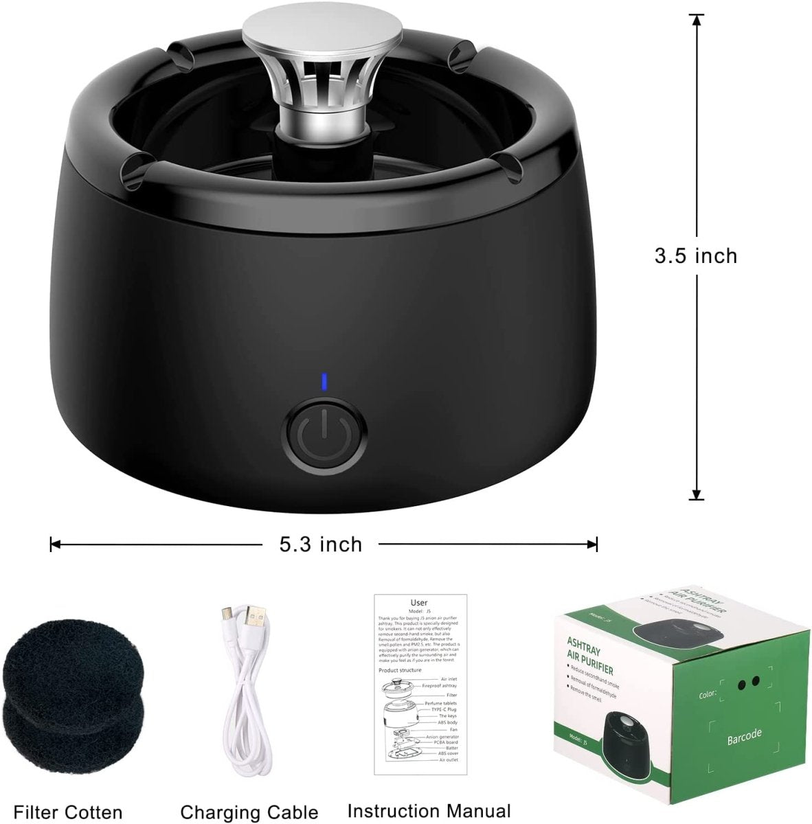 Odorless Portable Smoke-Free Ashtray with Scent Filter