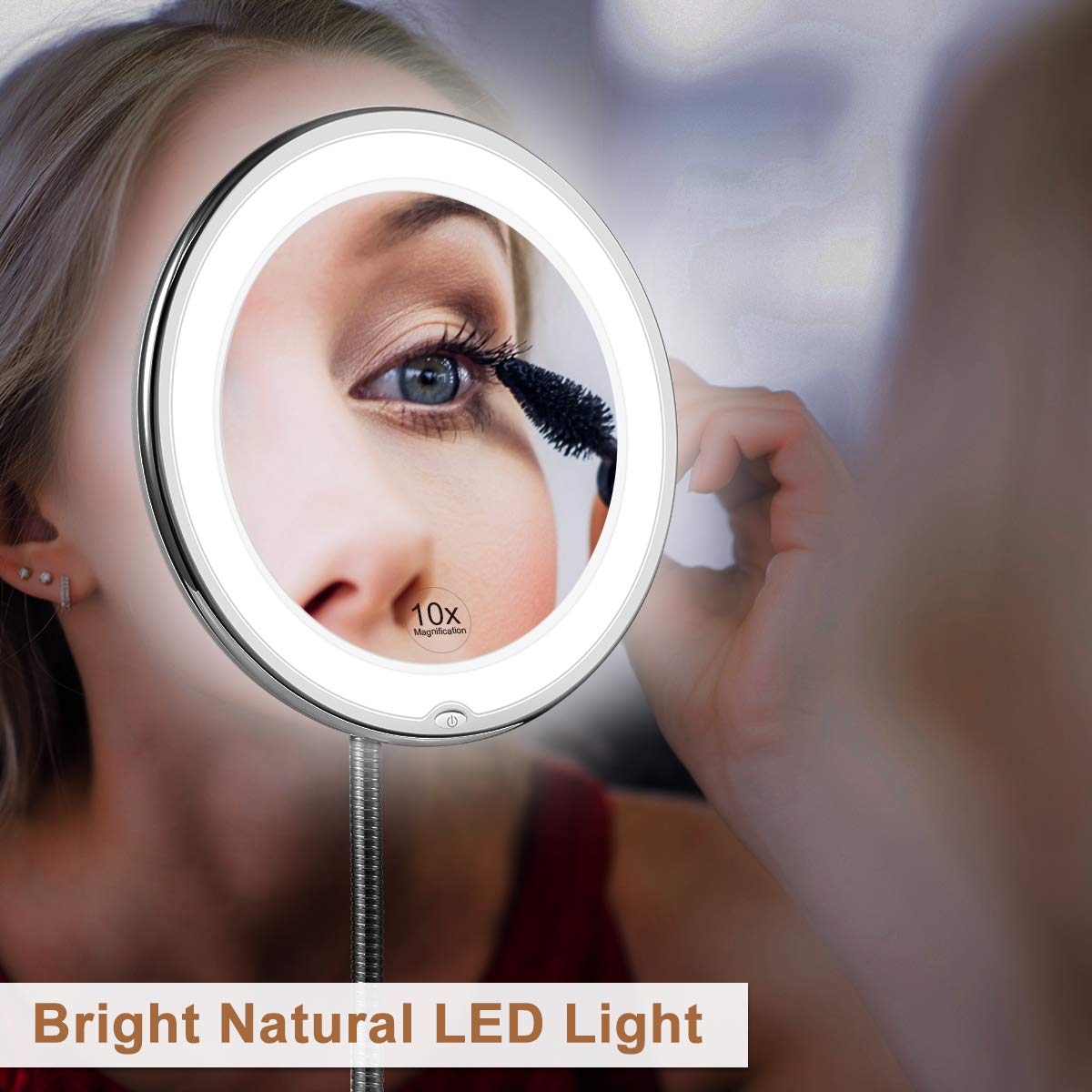 LED Magnifying Makeup Mirror with Gooseneck and 10x Magnification