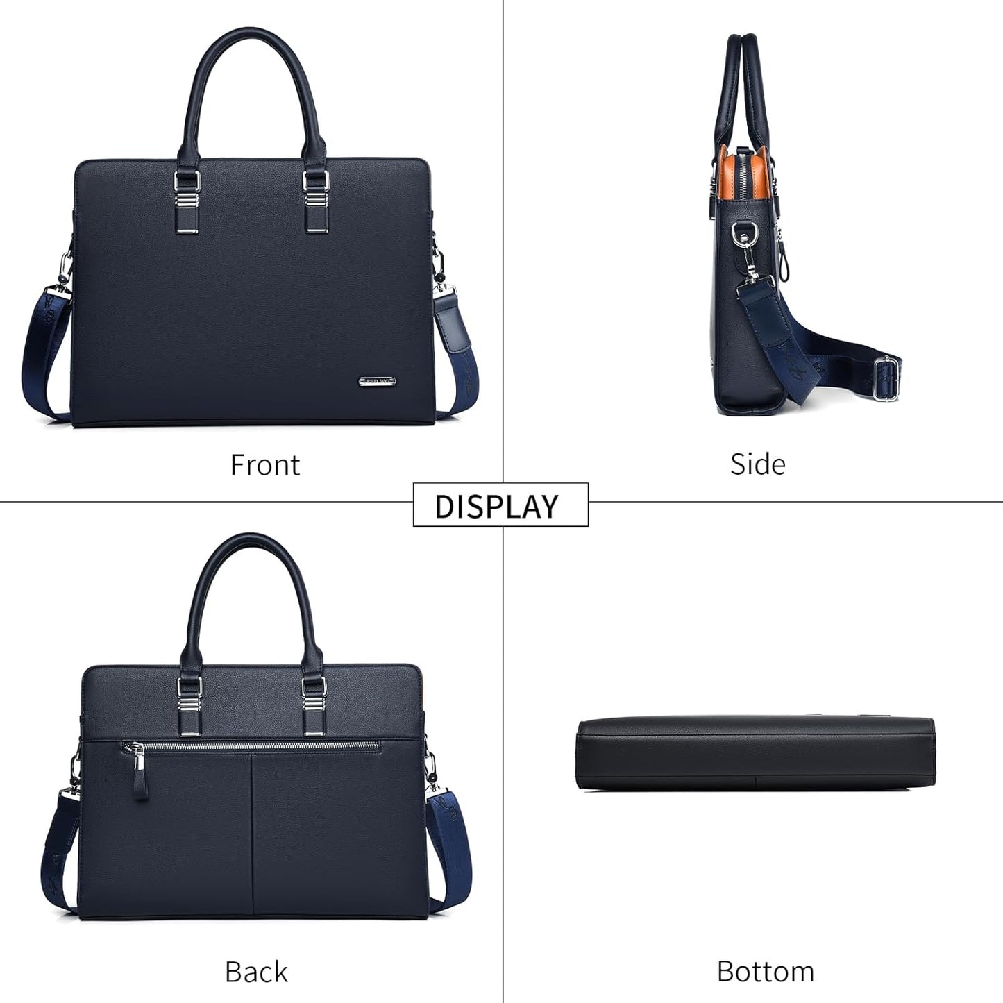 Genuine Leather Multi-Compartment Briefcase for Laptops up to 15.6 Inches