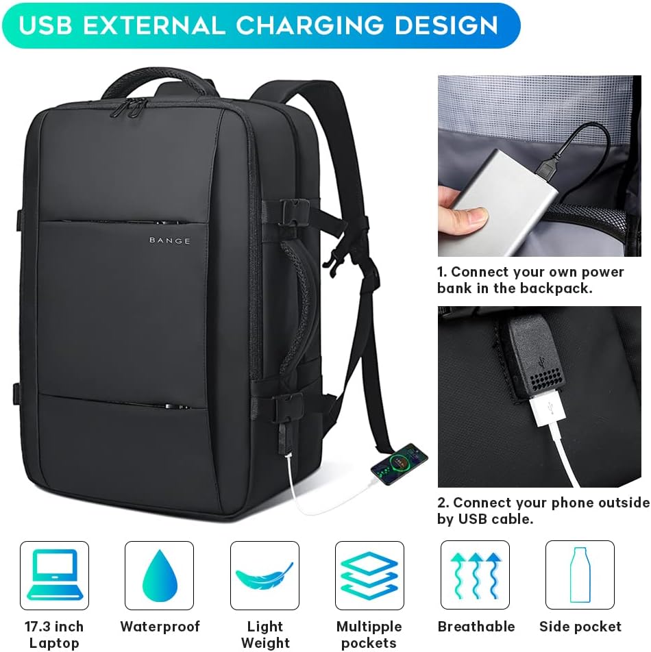 Expandable Waterproof Travel Backpack 26-45L with Laptop Sleeve and Duffle Carry