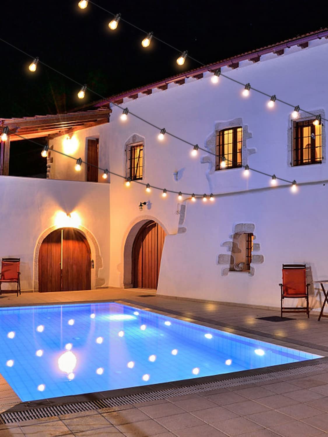 53FT Outdoor LED String Lights with 15 Dimmable Bulbs, IP65 Waterproof Garden Lights for Patio and Party