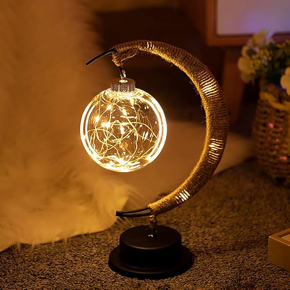 LED Moon Light Table Lamp - Glass Construction, Battery Operated