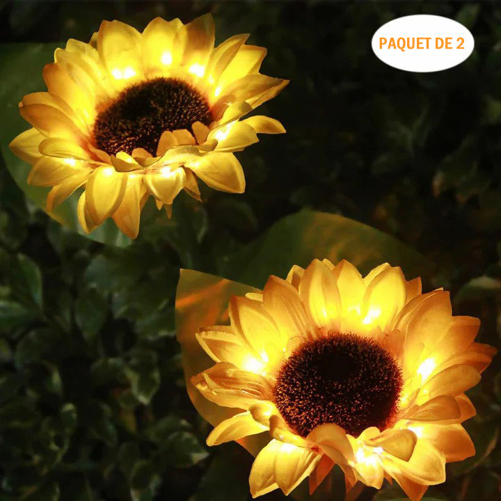 Solar Sunflower Lights, Waterproof Fabric Garden Decor, 2-Piece Set