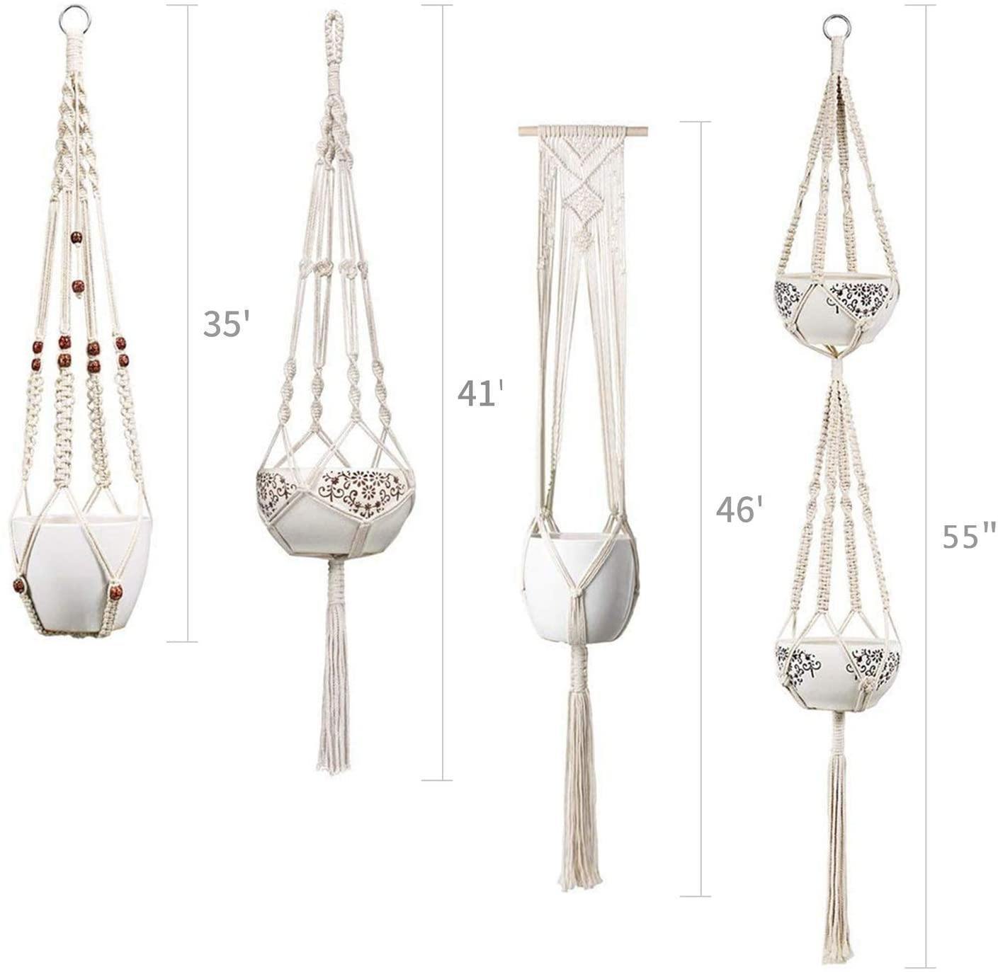 Handmade Boho Macrame Plant Hanger Set - 4 Pieces