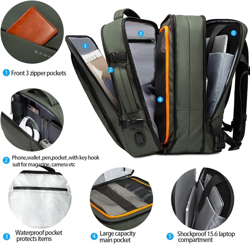 Expandable Waterproof Travel Backpack 26-45L with Laptop Sleeve and Duffle Carry