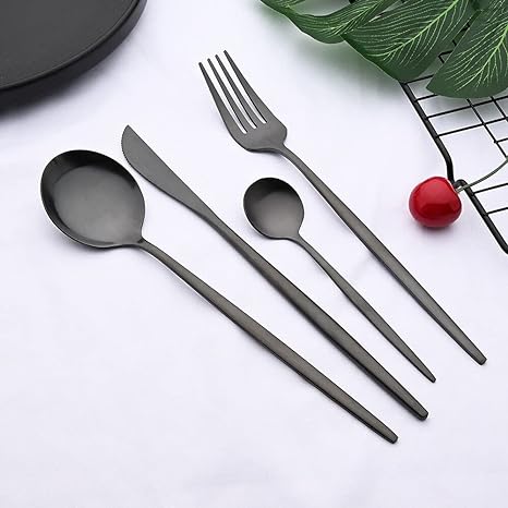 Black Stainless Steel Flatware Set - Modern 24 or 48-Piece Dining Utensils