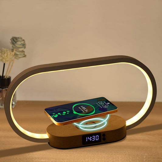 Wireless Charging Bedside Lamp with Clock and Touch Control