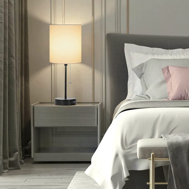 Gray Table Lamps Set of 2 with USB Ports and AC Outlet, Modern Minimalist Design