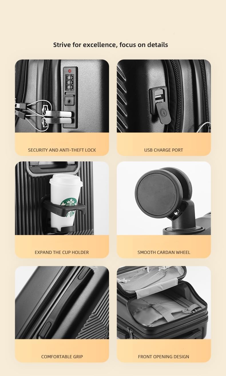 20-Inch Hard Shell Carry-On with Cup Holder, USB Port & TSA Lock