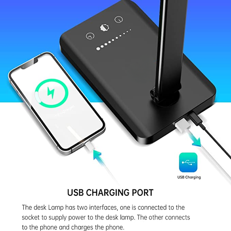 Dimmable LED Desk Lamp with USB Charging Port and Touch Control
