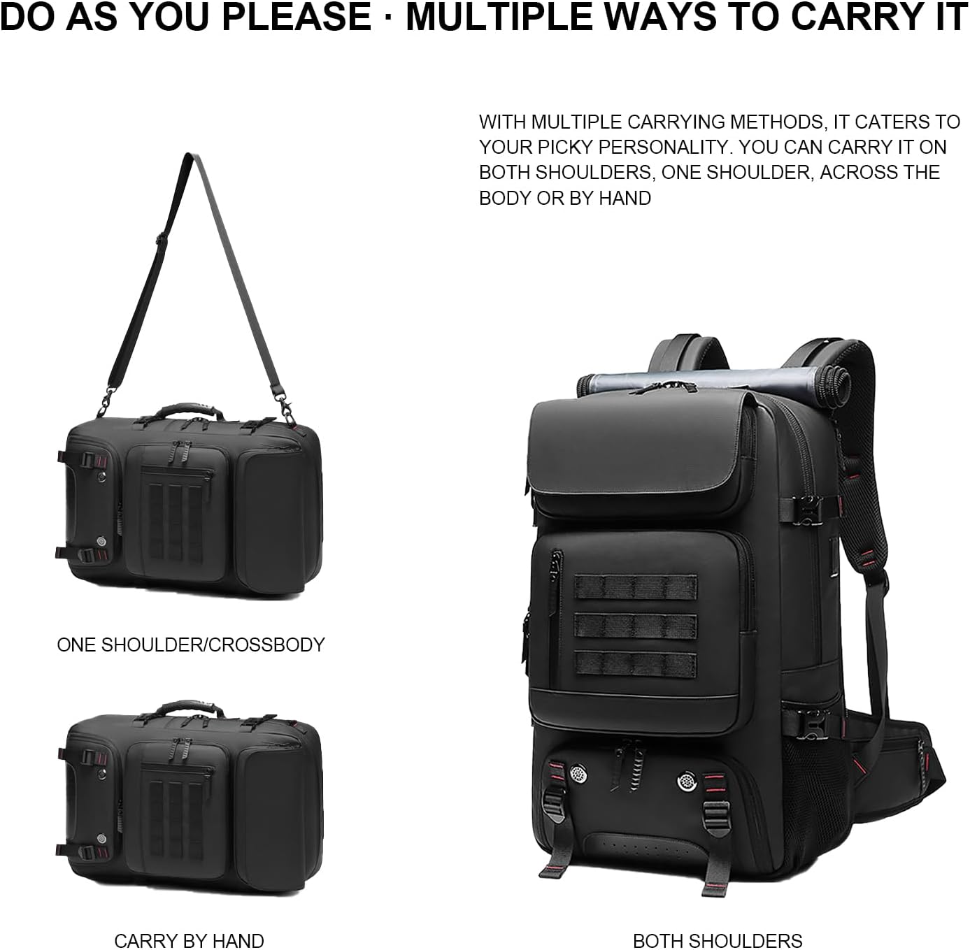 50L Waterproof Travel Backpack with USB Charging Port and Shoe Compartment
