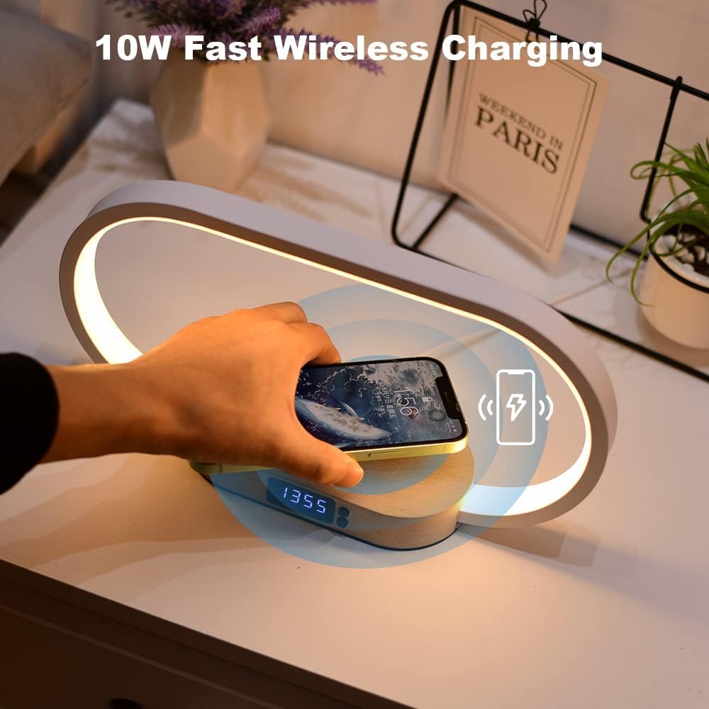Wireless Charging Bedside Lamp with Clock and Touch Control