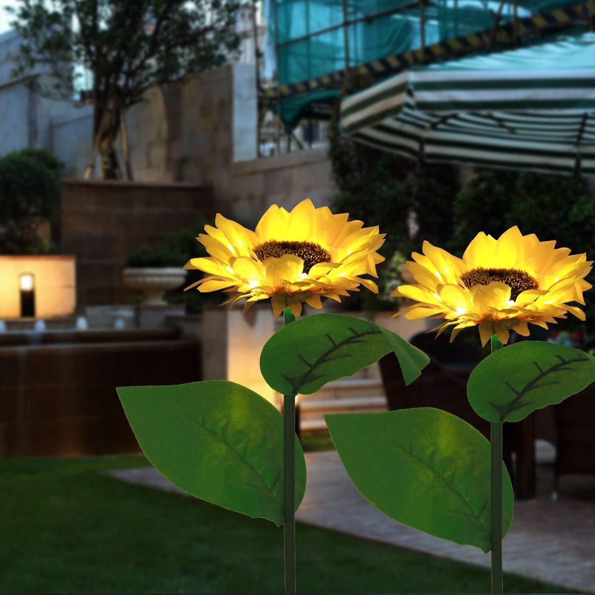 Solar Sunflower Lights, Waterproof Fabric Garden Decor, 2-Piece Set