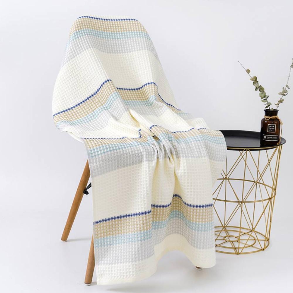 Colorblock Striped Cotton Bath Towel - Soft Honeycomb Weave