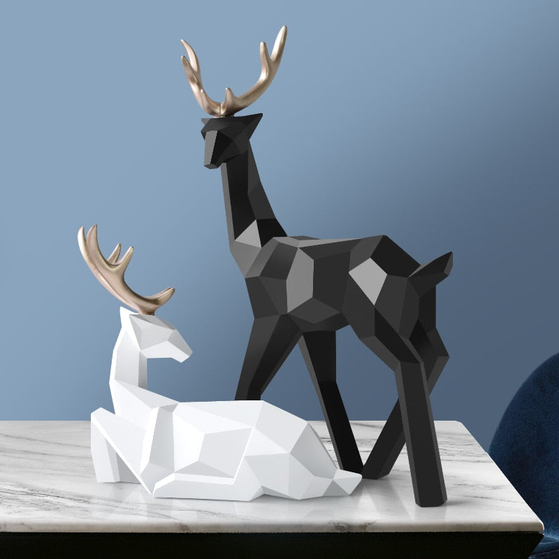 Abstract Deer Duo Sculpture - Elegant Resin Figurines