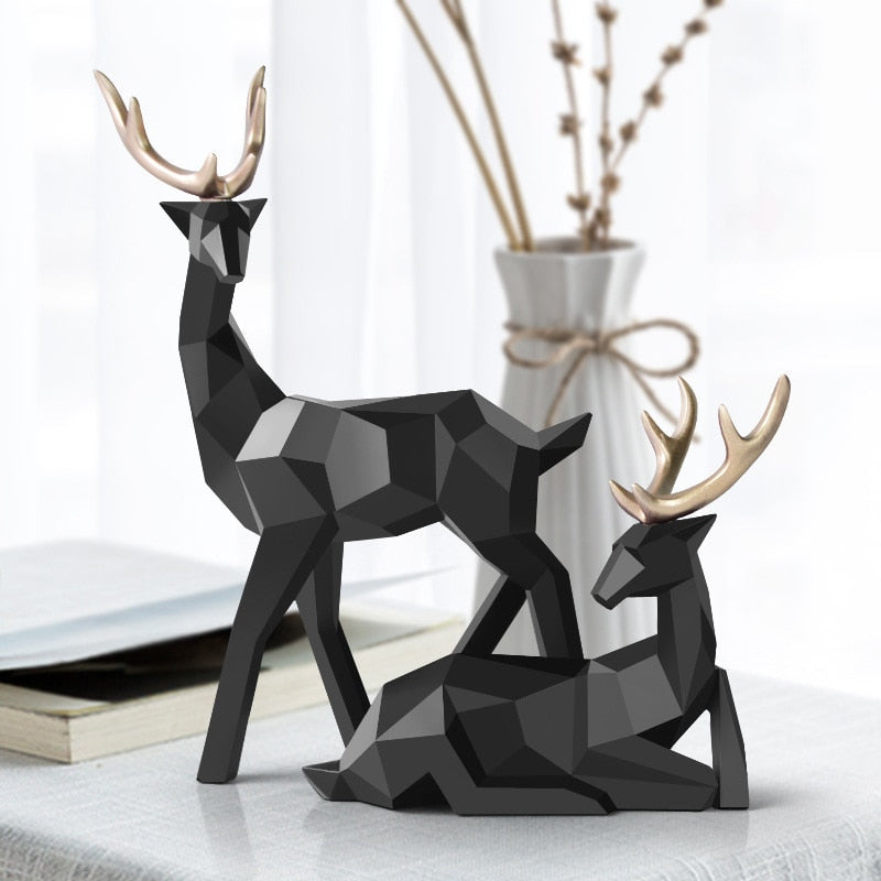 Abstract Deer Duo Sculpture - Elegant Resin Figurines