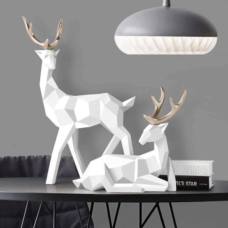 Abstract Deer Duo Sculpture - Elegant Resin Figurines
