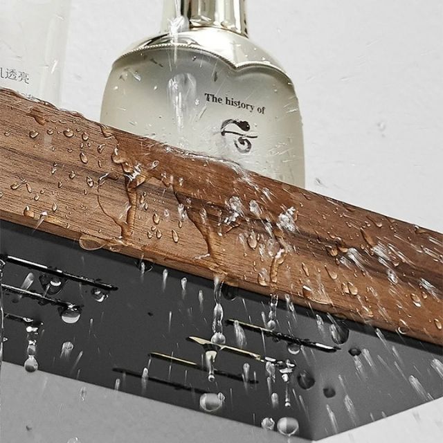 Solid Wood Bathroom Shelf Organizer - No Drill Installation