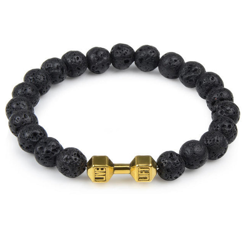 Chakra Dumbbell Bracelet in Black Onyx and Lava Stone