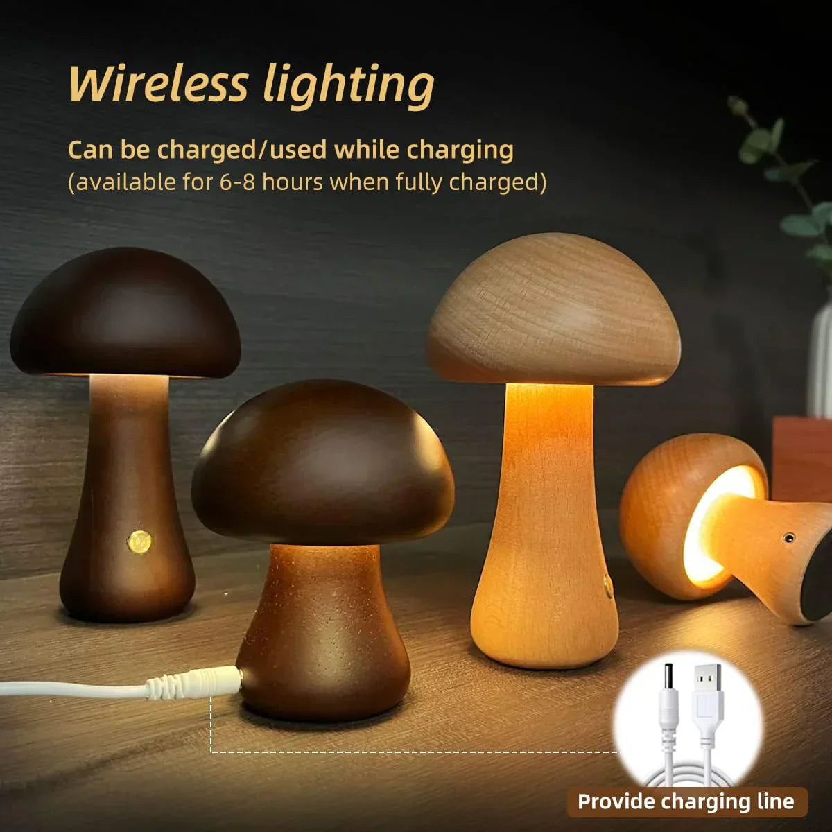 Wooden Mushroom LED Night Light for Kids