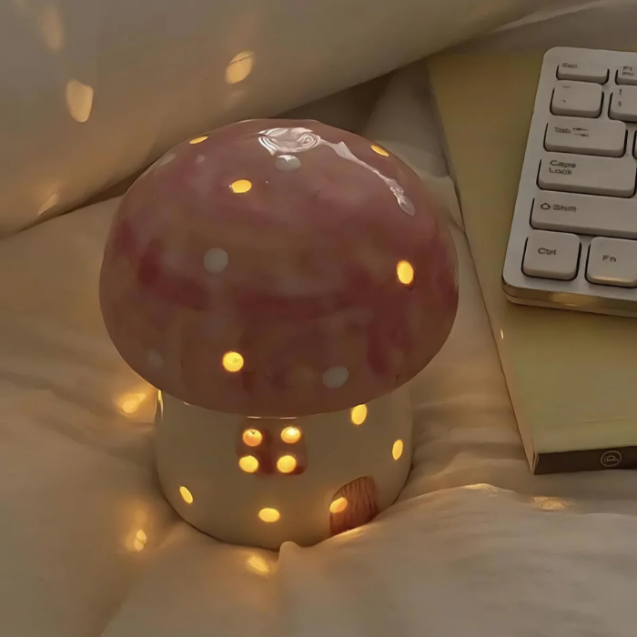 Ceramic Mushroom Night Light with Calming Glow