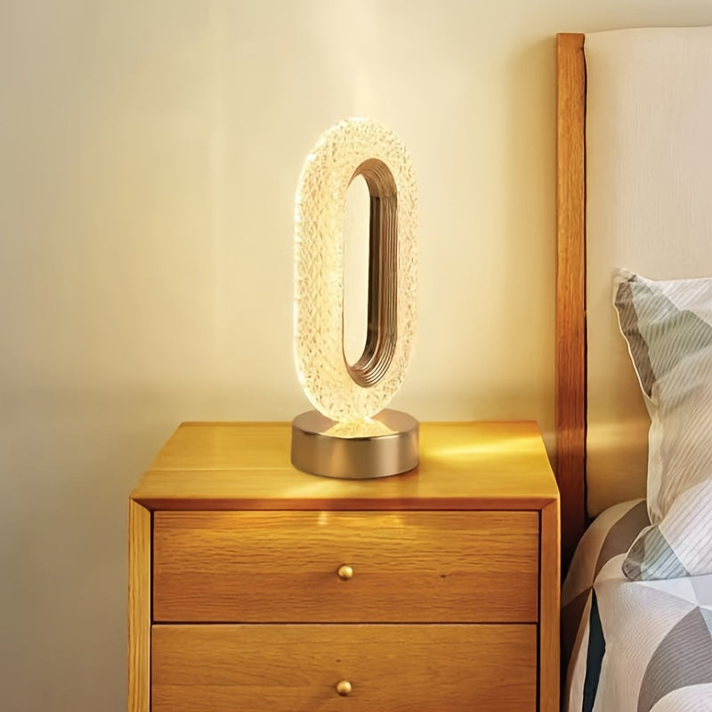 Oval Crystal Table Lamp with USB Rechargeable LED