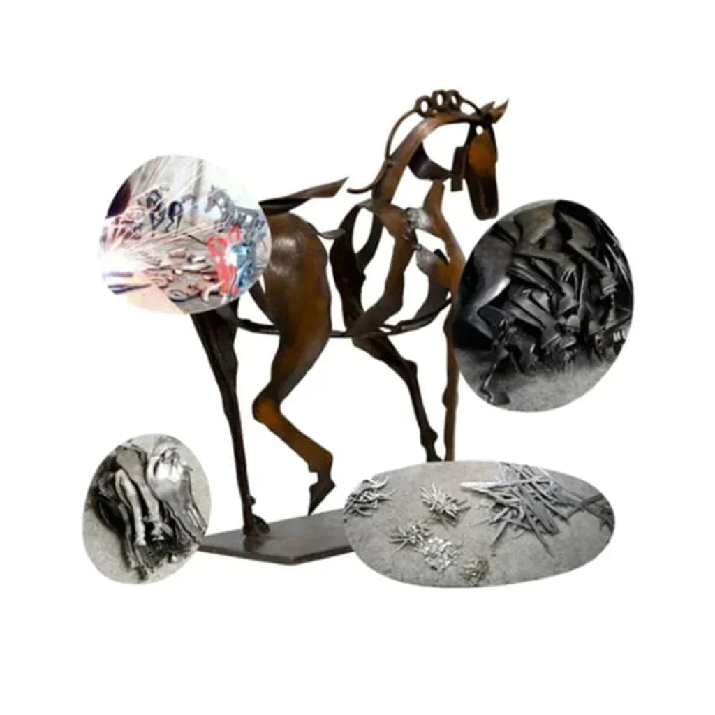 Rustic Metal Horse Sculpture - Hand-Painted Abstract Art
